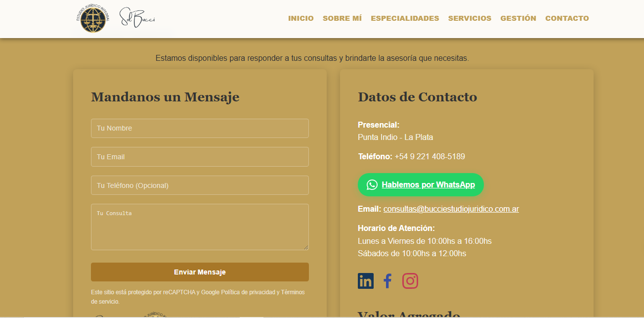 Estudio Bucci Tienda - Contacto y reservas